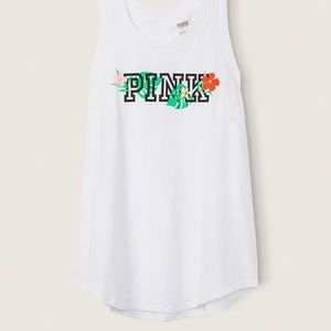 PINK EVERYDAY TANK Optic White with Tropical Logo Small NWT